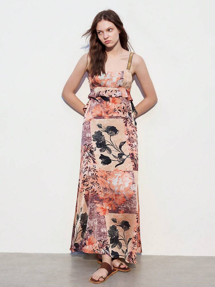 SHEIN Maija Summer Two Pieces Outfits Women's Floral Print Cami Top And Skirt Set With Spaghetti Straps