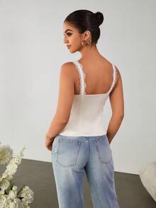 PARTHEA 蕾絲短裙拼接前打結緞面背心