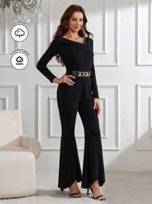 Modelyn Women's Asymmetrical Neckline Flared Jumpsuit