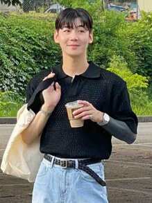 DAZY Men's Summer Solid Color Hollow Knit Top - Black - View 6