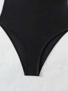 SHEIN Swim 女士纯色简约连体泳衣夏季 - 黑色 - 查看 4