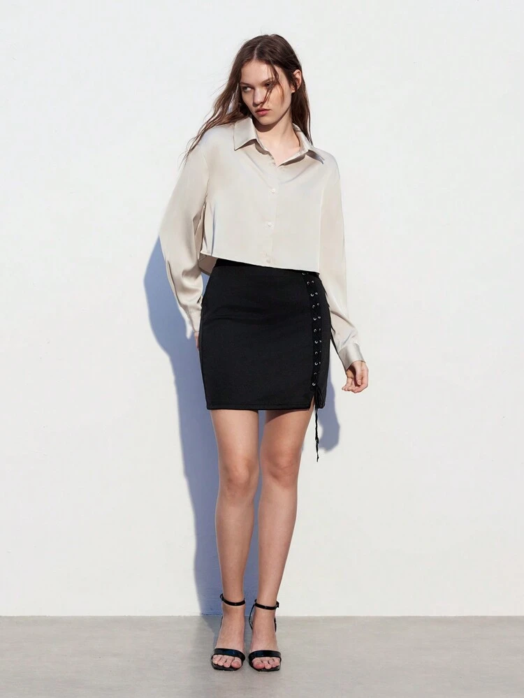 SHEIN Maija Women's Black Cross Tie Skirt