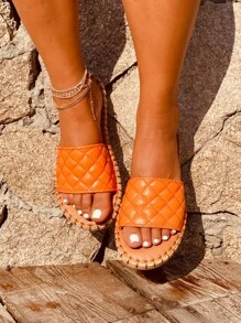 Casual Outdoors Flat Slippers for Women, Quilted Single Band EVA Open Toe Slide Sandals