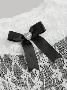 SHEIN MOD Plus Size Color Block Lace Patchwork Dress With Bow Decoration,Graduation Dress,Birthday Dresses For Women