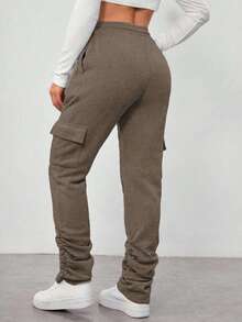 SHEIN LUNE Quần Jogger Túi Tối Giản Màu Trơn Cỡ Lớn, Thích Hợp Cho Mùa Xuân Và Mùa Thu - Màu Khaki - Xem 2