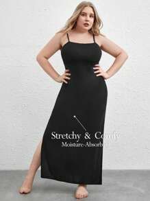 Ocili Leisure Smooth & Comfy Black Cami Side Split Nightdress - Black - View 1