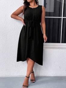 SHEIN Clasi Kích thước lớn Chấm bi In Sheath Váy ba lỗ - màu đen - Xem 3