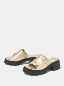 Woman Shoes Platform Thick Heel Slippers With Simple Design For Spring And Summer - Gold - View 1
