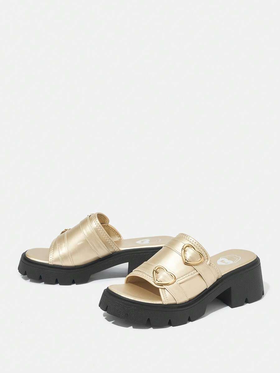 Woman Shoes Platform Thick Heel Slippers With Simple Design For Spring And Summer - Gold - View 1