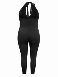 INAWLY Bộ áo liền quần có dây đeo cổ mùa hè dành cho nữ với dáng ôm vừa vặn - màu đen - Xem 4