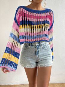 SHEIN Essnce Summer Beach Colorful Hollow Out Cover Up - Multicolor - View 6