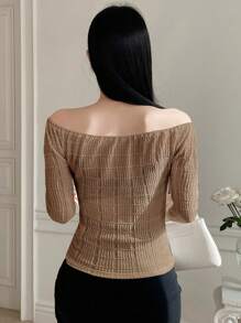 DAZY 女士时尚夏季优雅纹理露肩 T 恤长袖女上衣，秋季女装