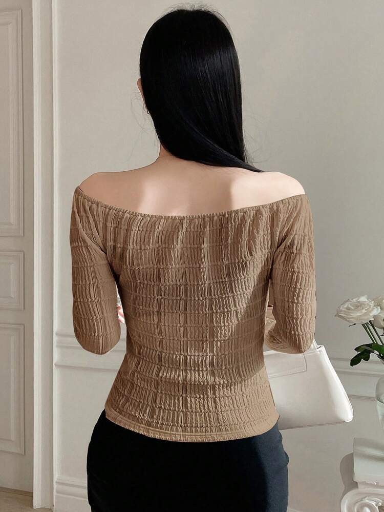 Women's Fashionable Summer Elegant Texture Off Shoulder T-Shirt Long Sleeve Women Tops,Fall Women Clothes Going Out Tops Women