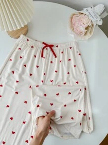 SHEIN Leap Crew Teen Girl 3 cái/bộ Áo ba lỗ dệt kim hình trái tim + Quần + Quần short Homewear cho mùa hè - Đỏ và trắng - Xem 11
