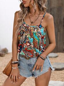 SHEIN Ladies' Vacation-Style All-Over All Over Print Camisole Cami Top Graphic Tees Women Tops - Multicolor - View 6