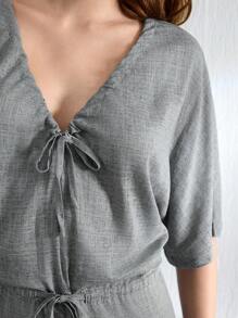 Ocili 女性純色束腰戶外家居連身工裝 - 淺灰色 - 查看 5