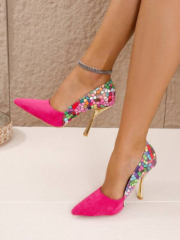 Fall/Winter Women's Fashion Contrast Color High Heels, Suitable For Casual, Work, Dating, Versatile, Sexy And Elegant High Heels,Party