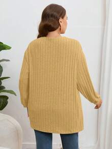 SHEIN Essnce Kích thước lớn Màu thuần Đồ đan Ribbed Áo len Mở - Màu vàng - Xem 2