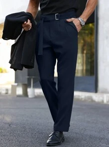 Manfinity Mode Men's Solid Color Casual Dress Pants - Royal Blue - View 1