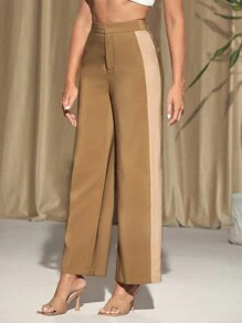 KES Pantalones de dos tonos en caqui para mujer diseñador, para otoño e invierno, vacaciones, festivales
