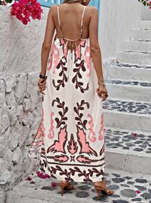 Breezaya Vestido De Veraneo Con Tirantes De Espagueti Y Estampado Floral Al Azar - Rosa - Ver 3