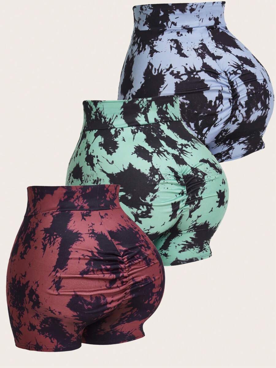 Flirla Plus Size Tie-Dye Shorts Set Of 3, Summer - Multicolor - View 1