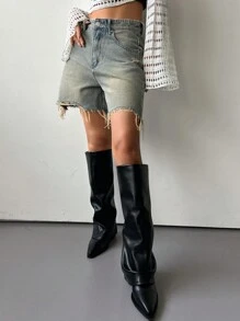 DAZY Women's Denim Shorts With Frayed Hem And Pockets
