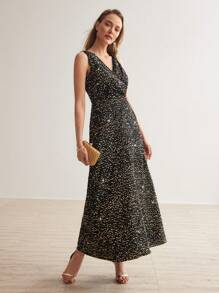 MOTF PREMIUM 女士v領亮片連衣裙 - 黑色 - 查看 3