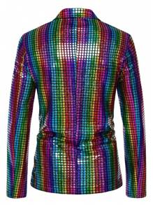 2pcs Men's Plaid Color Block Suit Jacket And Pants Set