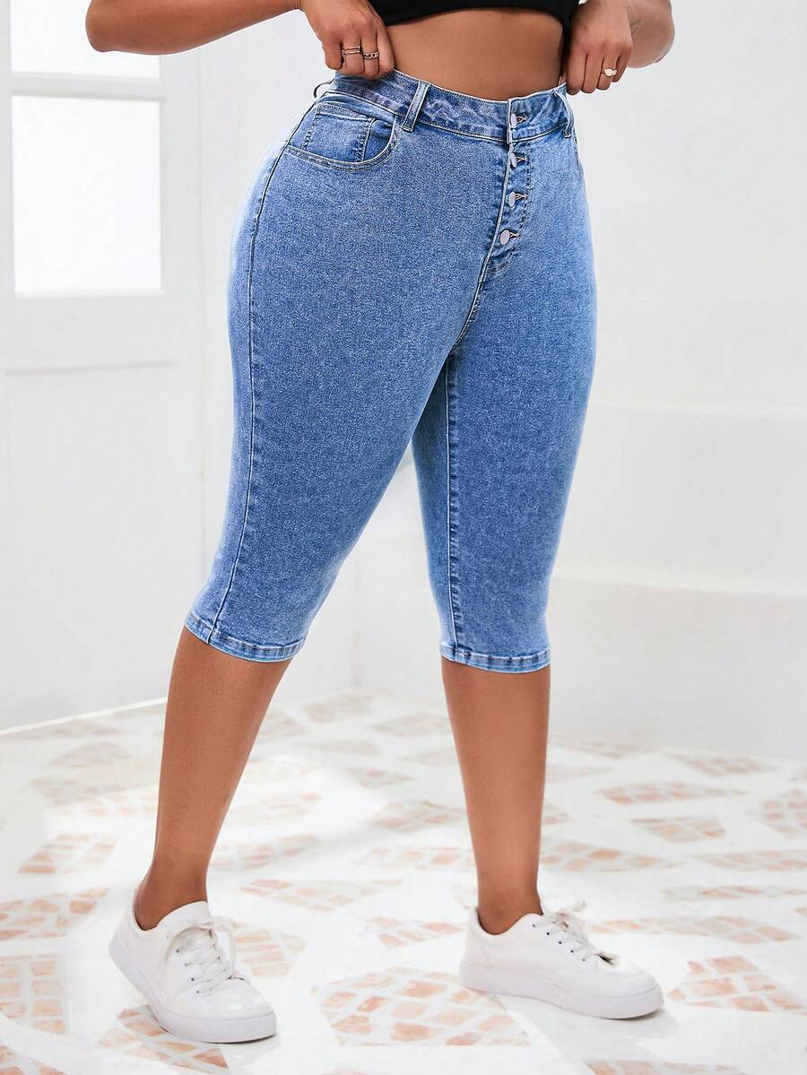 Kích thước lớn Của phụ nữ Đúng mốt Chiều dài trung bình Thon gọn Quần denim Cho mùa hè - Màu xanh lam - Xem 1