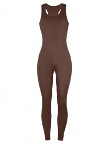 INAWLY Solva Mono ajustado de unicolor para mujer con estilo - Café integral - Ver 4