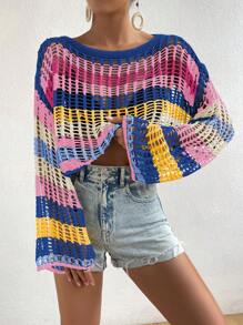 SHEIN Essnce Summer Beach Colorful Hollow Out Cover Up - Multicolor - View 5