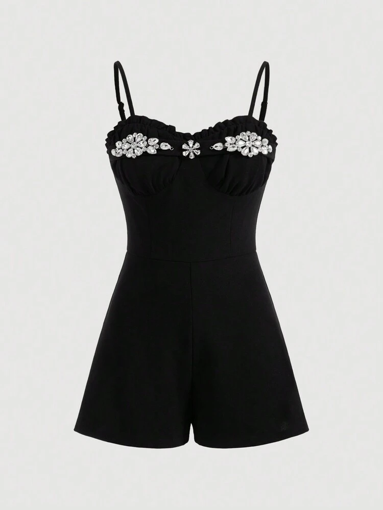 Shell Cup Diamante Buckle Strap Romper