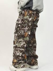 Manfinity Roghcode Loose Fit Men's Cargo Pants With Flap Pockets, Side Drawstring Waist - Multicolor - View 2