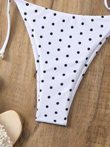 SHEIN Swim 夏季海滩女士圆点吊带比基尼套装 - 黑與白 - 查看 5