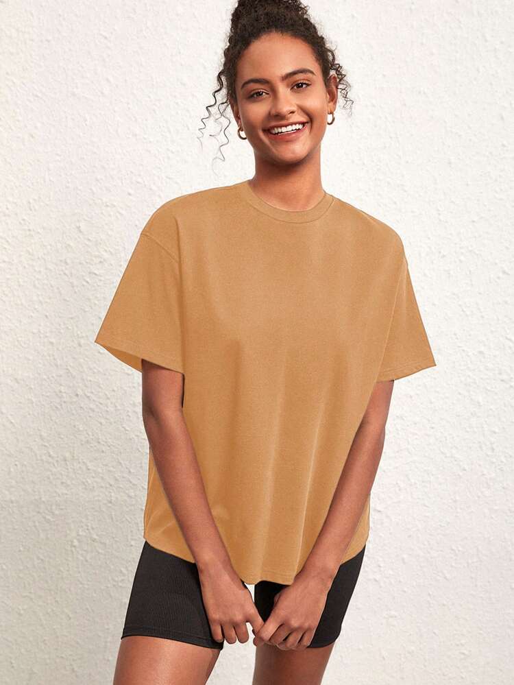 Ladies' Summer Solid Color Round Neck Short Sleeve Loose Casual T-Shirt