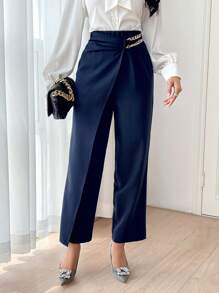 Modelyn 女士直筒褲,帶鏈條細節,休閒多變 - 藏蓝色 - 查看 2