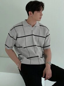 DAZY Men's Fashionable Plaid Knitted Top For Summer,Fall Clothes