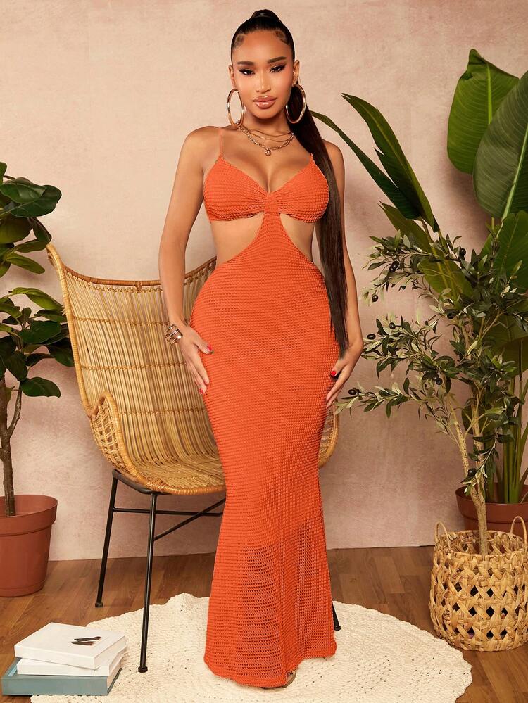 Women's Solid Color Backless Sleeveless Dress, Suitable For Summer