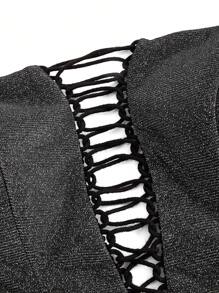 SHEIN Belle Elegant And Atmospheric Black Fine Shiny Glossy Woven Tube Top With Deep V-Neck Adjustable Straps Hollow High Waist A-Line Birthday Party Date Vacation Wedding Event Cocktail Dress, Semi Formal Dress - Black - View 7