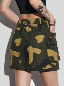 SHEIN EZwear Camouflage Multi-Pocket Mini Utility Skirt