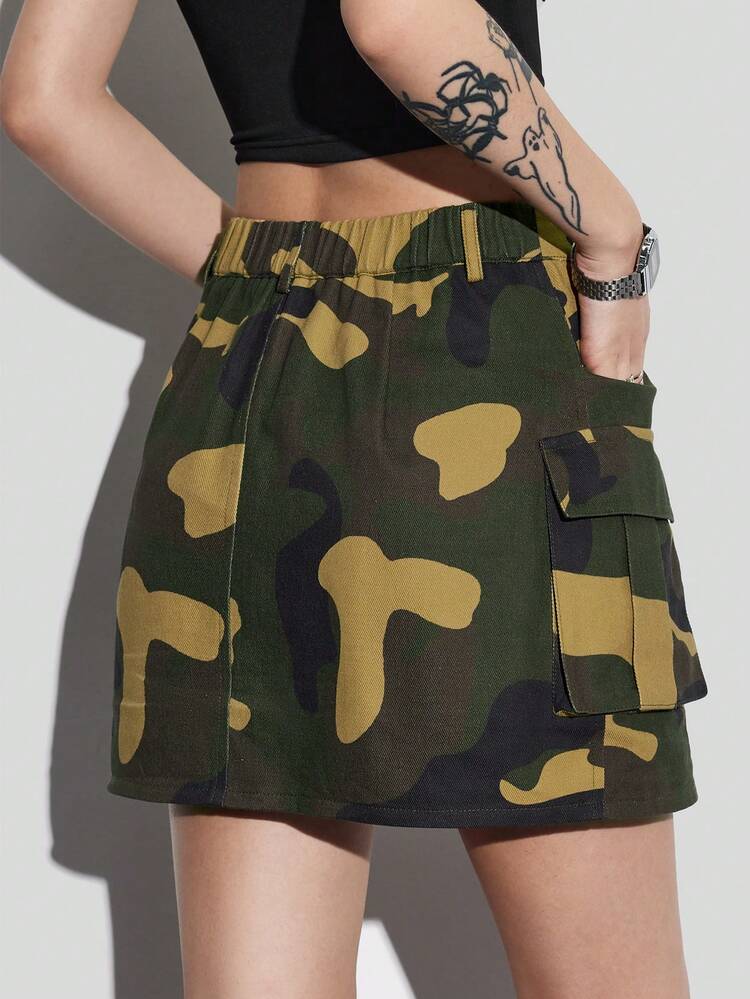 Camouflage Multi-Pocket Mini Utility Skirt