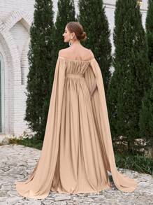 Faeriesty Dressalisa Maternity Ruffled Off Shoulder Long Evening Gown - Champagne - View 2