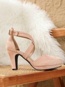 Christmas Party Women's High Heel Shoes, Cross-Strap Design High Heel Sandals, Platform Cone Heel Low Vamp Elegant Mary Jane Pumps, Hollow Out Spring/Autumn Suede Pink Fashion Sexy High Heels, Pink Platform High Heels, Work Shoes, Latin Dance Shoes, Red Shoes, Pink Women Shoes, Pink High Heel Sandals, Closed Toe Buckle Strap Sandals,Elegent