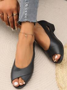 Giày sandal hở mũi đế bệt đế dày thời trang thu/đông cho nữ, phù hợp mặc thường ngày/ngoài trời - màu đen - Xem 7