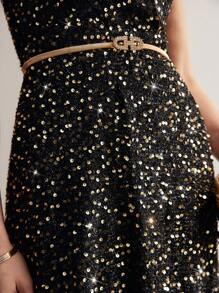 MOTF PREMIUM 女士v領亮片連衣裙 - 黑色 - 查看 4