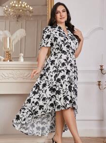 Modelyn Robe élégante grande taille imprimée florale, ourlet haut-bas - Multicolore - Voir 8