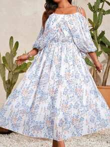 Breezaya Off-Shoulder Floral Print Cami Sundress Maxi Women Outfit