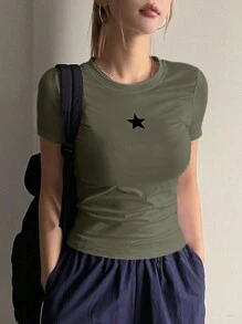 DAZY Damen Stern Muster Lässig Kurzarm T-Shirt für Frühling/Sommer Y2k