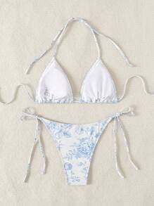 Swim Mod Summer Beach Women's Floral Printed Halter Neck Bikini Set Floral Bikinitwo Piece Bikini